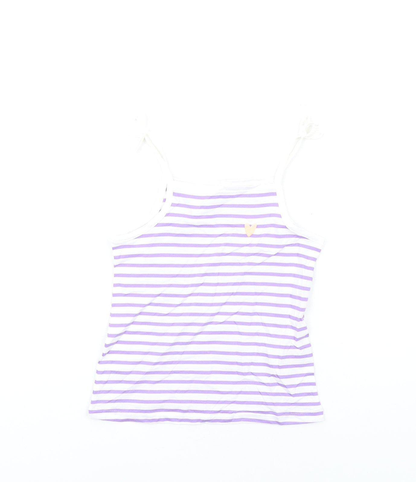 Marks and Spencer Girls Purple Striped Cotton Basic Tank Size 5-6 Years Square Neck Pullover