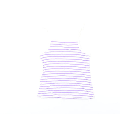 Marks and Spencer Girls Purple Striped Cotton Basic Tank Size 5-6 Years Square Neck Pullover