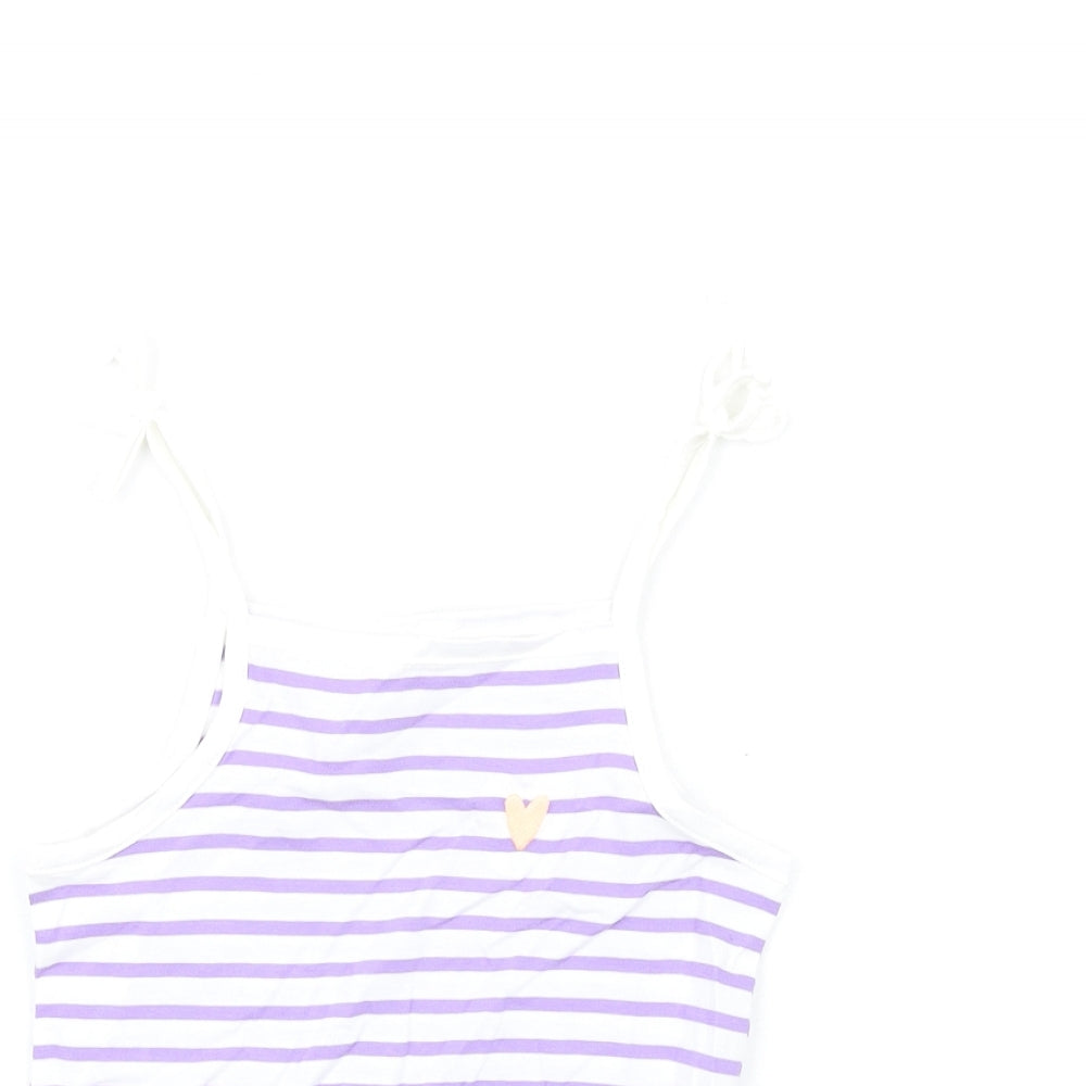 Marks and Spencer Girls Purple Striped Cotton Basic Tank Size 5-6 Years Square Neck Pullover