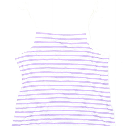 Marks and Spencer Girls Purple Striped Cotton Basic Tank Size 5-6 Years Square Neck Pullover