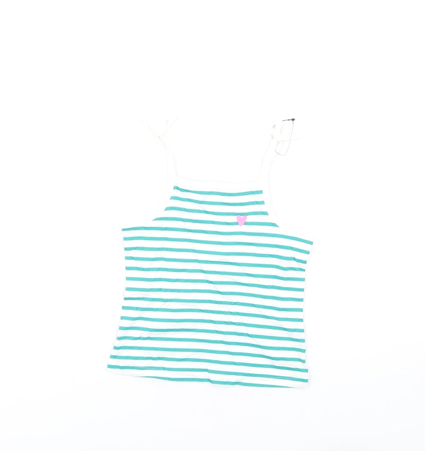 Marks and Spencer Girls Green Striped Cotton Basic Tank Size 3-4 Years Square Neck Pullover