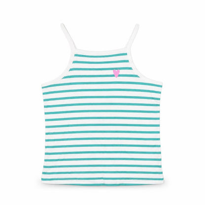 Front view of Marks & Spencer girls’ green striped cotton basic tank, size 3-4, years square neck pullover