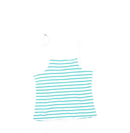 Marks and Spencer Girls Green Striped Cotton Basic Tank Size 3-4 Years Square Neck Pullover