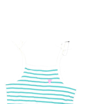 Marks and Spencer Girls Green Striped Cotton Basic Tank Size 3-4 Years Square Neck Pullover