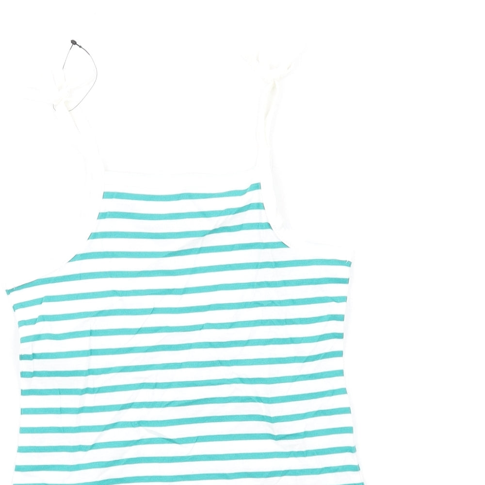Marks and Spencer Girls Green Striped Cotton Basic Tank Size 3-4 Years Square Neck Pullover