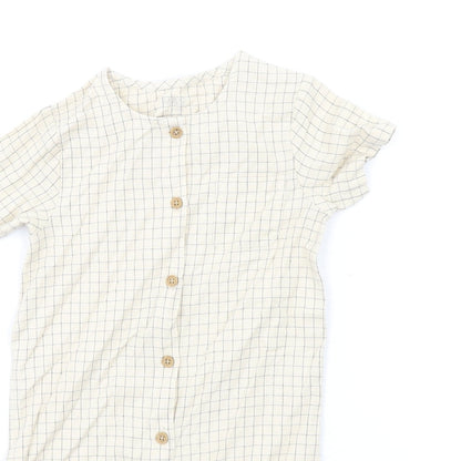Marks and Spencer Baby Beige Check Cotton Romper One-Piece Size 12-18 Months Button