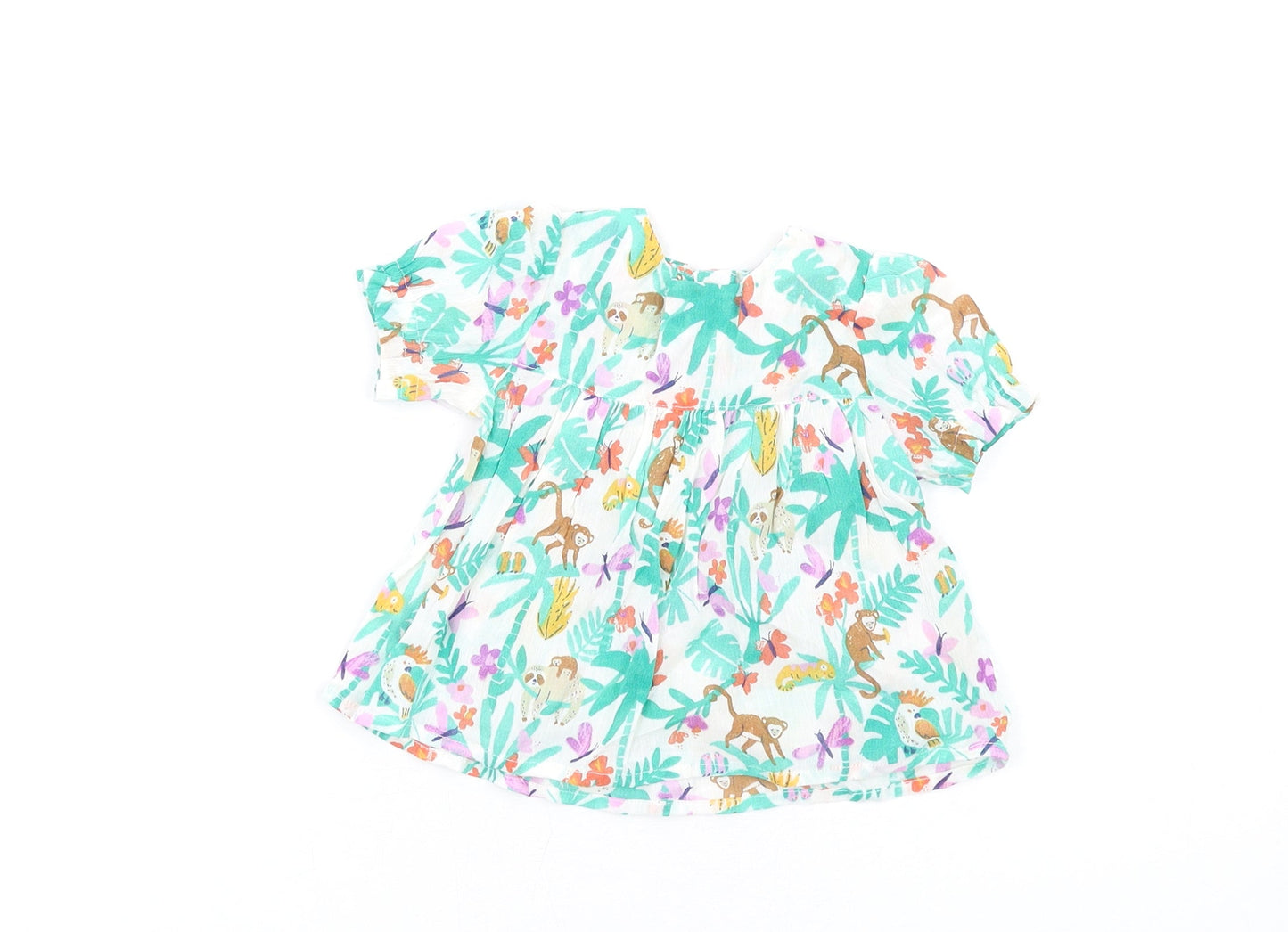 Marks and Spencer Girls Multicoloured Geometric Cotton Fit & Flare Size 6-9 Months Round Neck Button