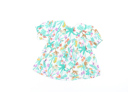 Marks and Spencer Girls Multicoloured Geometric Cotton Fit & Flare Size 6-9 Months Round Neck Button