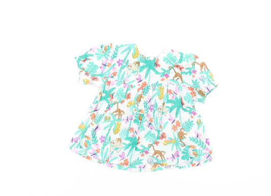 Marks and Spencer Girls Multicoloured Geometric Cotton Fit & Flare Size 6-9 Months Round Neck Button