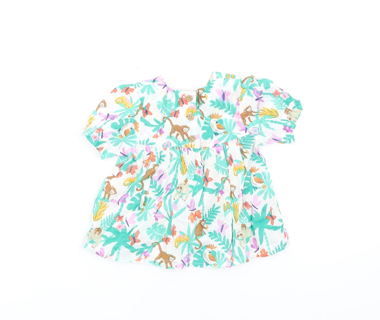 Marks and Spencer Girls Multicoloured Geometric Cotton Fit & Flare Size 6-9 Months Round Neck Button
