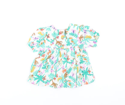 Marks and Spencer Girls Multicoloured Geometric Cotton Fit & Flare Size 6-9 Months Round Neck Button