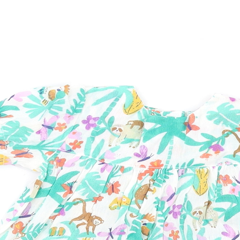 Marks and Spencer Girls Multicoloured Geometric Cotton Fit & Flare Size 6-9 Months Round Neck Button
