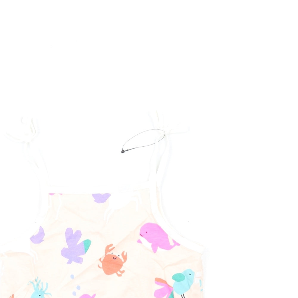Marks and Spencer Girls Pink Geometric Cotton Basic Tank Size 5-6 Years Square Neck Pullover