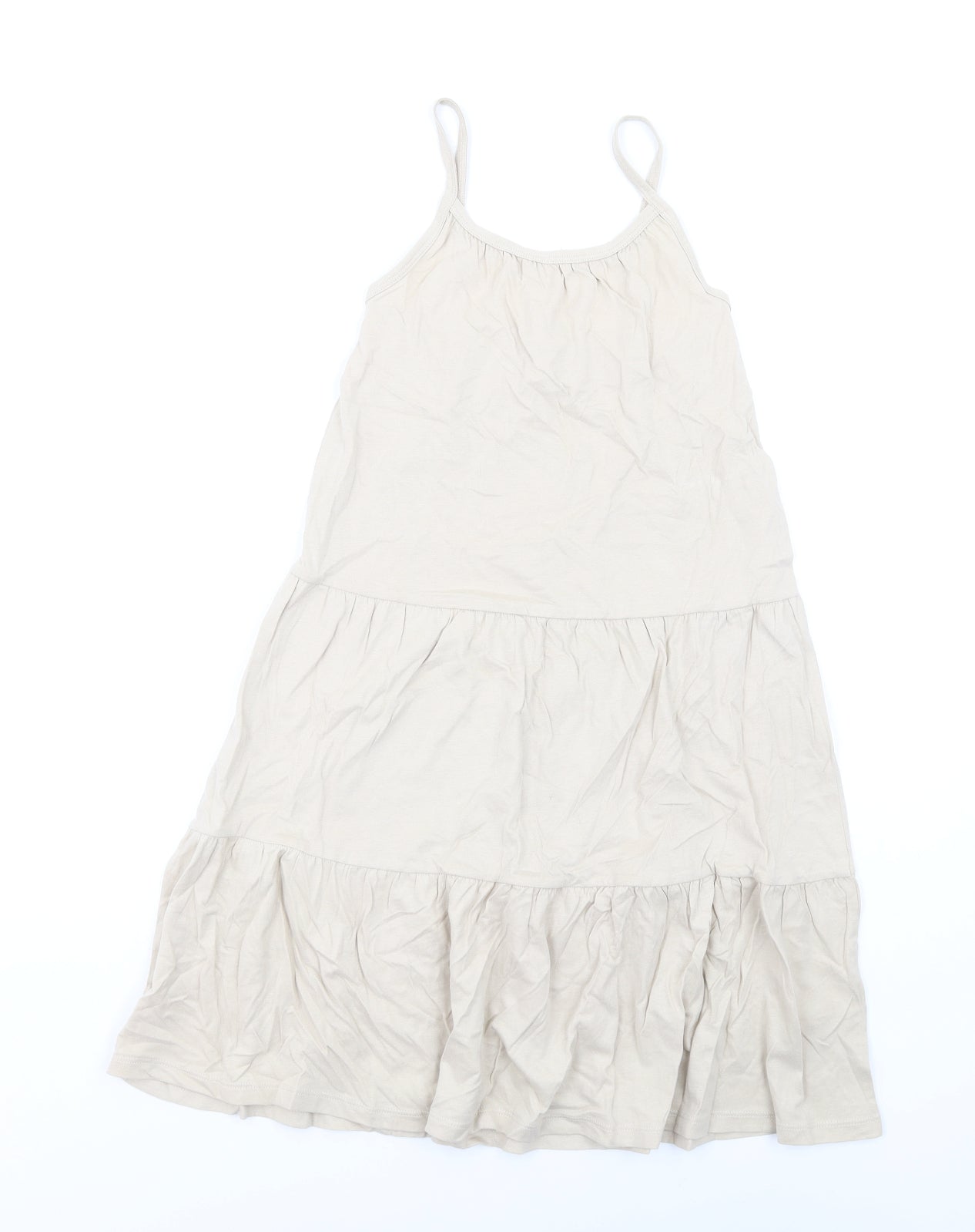 Marks and Spencer Girls Beige Cotton Trapeze & Swing Size 6-7 Years Round Neck Pullover