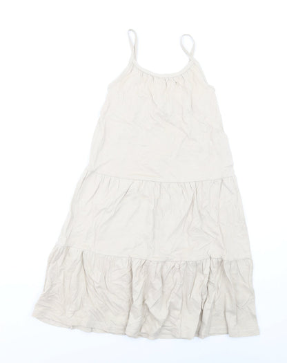 Marks and Spencer Girls Beige Cotton Trapeze & Swing Size 6-7 Years Round Neck Pullover