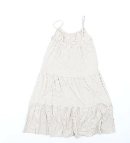 Marks and Spencer Girls Beige Cotton Trapeze & Swing Size 6-7 Years Round Neck Pullover