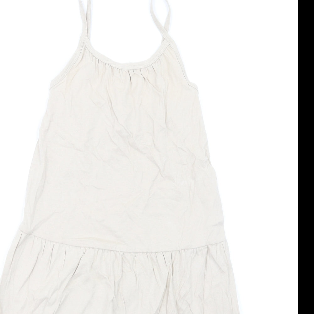 Marks and Spencer Girls Beige Cotton Trapeze & Swing Size 6-7 Years Round Neck Pullover