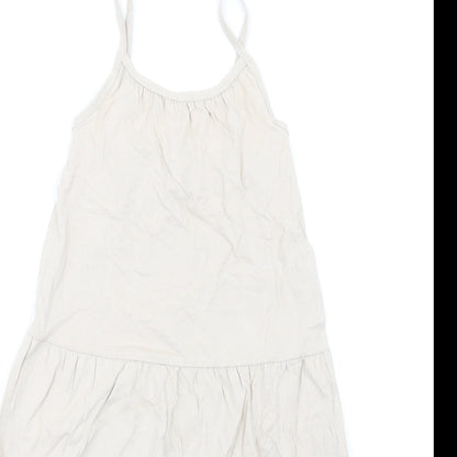 Marks and Spencer Girls Beige Cotton Trapeze & Swing Size 6-7 Years Round Neck Pullover