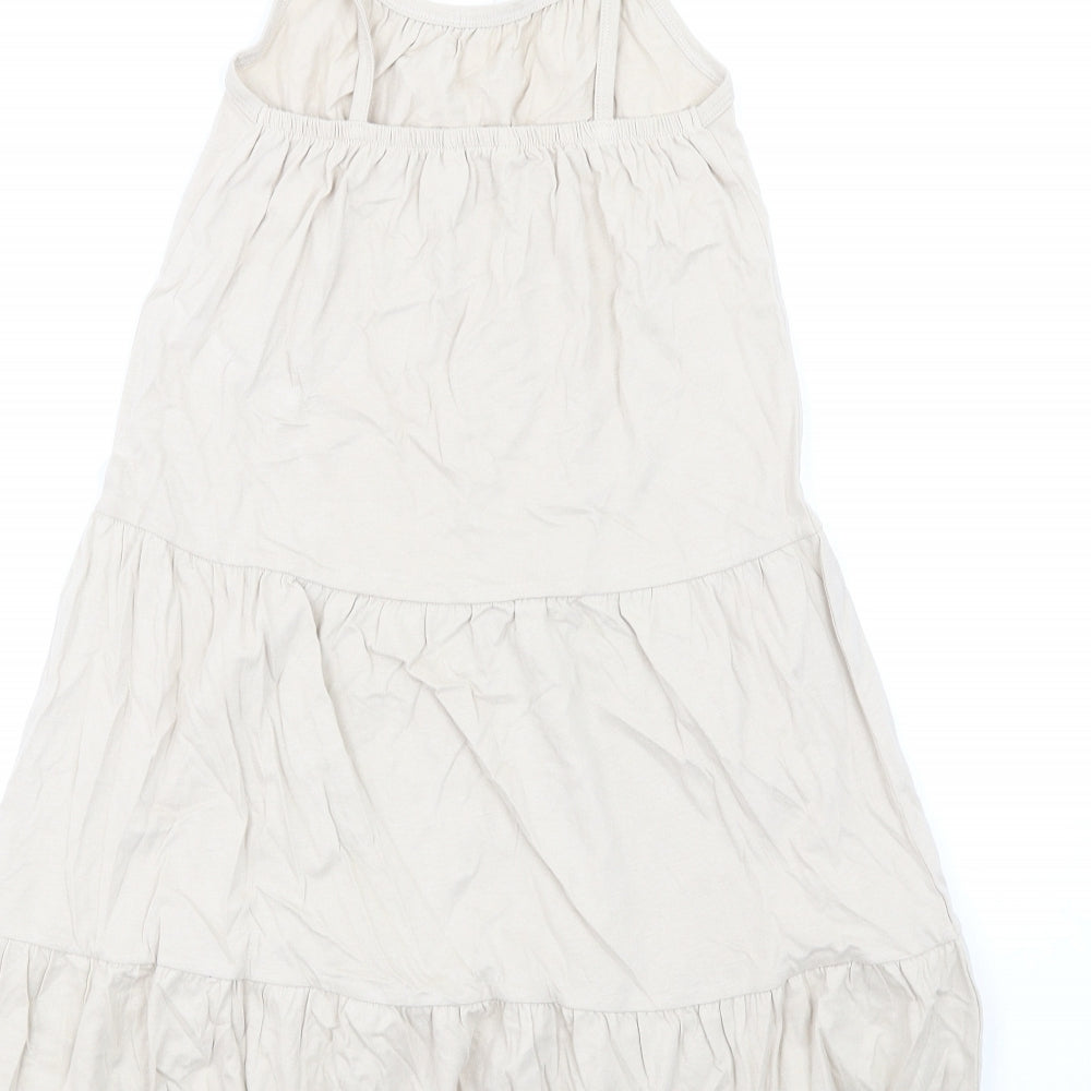 Marks and Spencer Girls Beige Cotton Trapeze & Swing Size 6-7 Years Round Neck Pullover