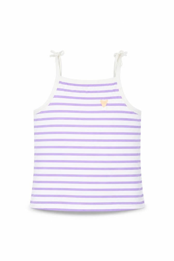 Front view of Marks & Spencer girls’ purple striped cotton basic tank, size 2-3, years square neck pullover