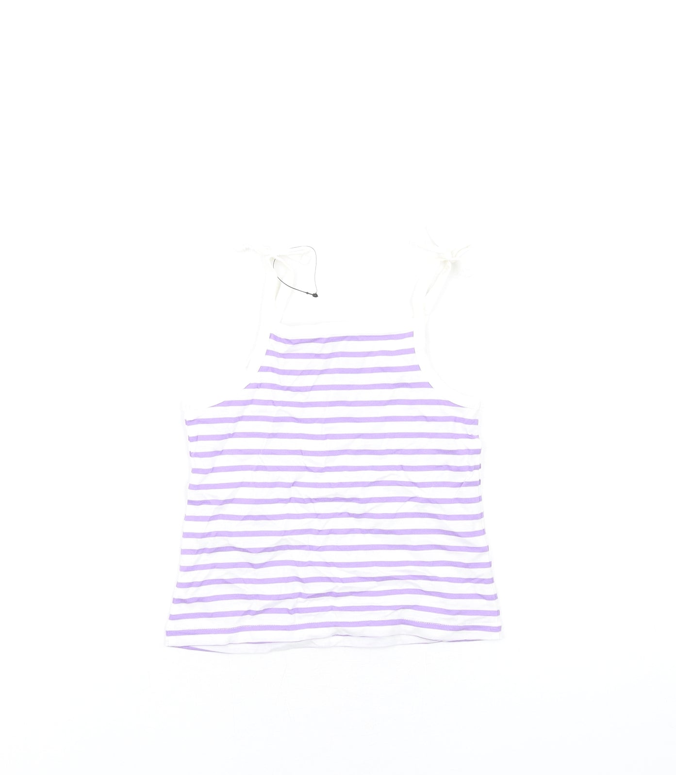 Marks and Spencer Girls Purple Striped Cotton Basic Tank Size 2-3 Years Square Neck Pullover