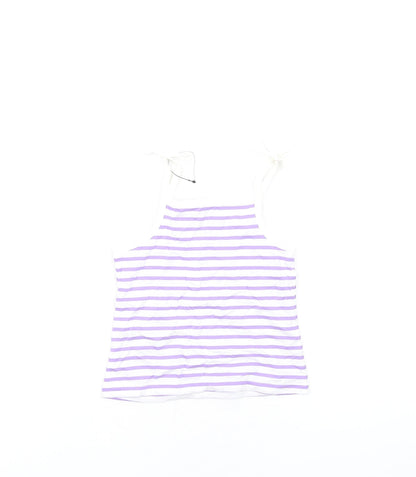 Marks and Spencer Girls Purple Striped Cotton Basic Tank Size 2-3 Years Square Neck Pullover