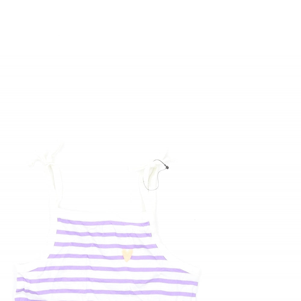 Marks and Spencer Girls Purple Striped Cotton Basic Tank Size 2-3 Years Square Neck Pullover