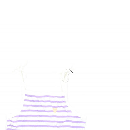 Marks and Spencer Girls Purple Striped Cotton Basic Tank Size 2-3 Years Square Neck Pullover