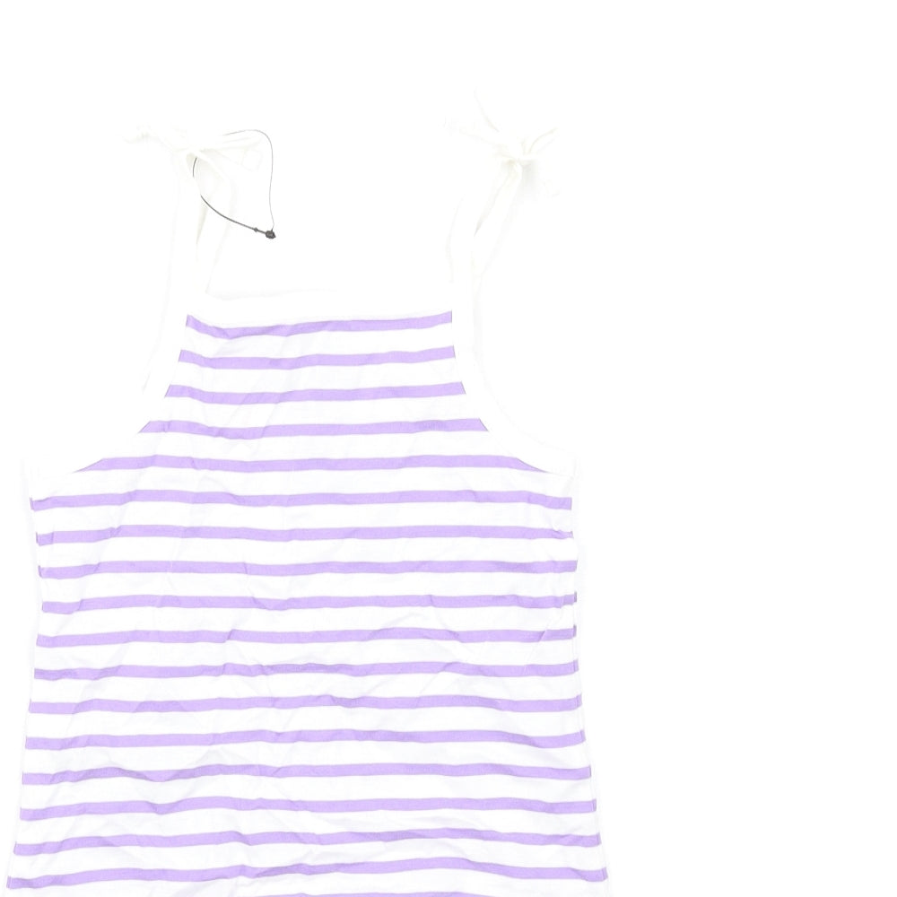 Marks and Spencer Girls Purple Striped Cotton Basic Tank Size 2-3 Years Square Neck Pullover