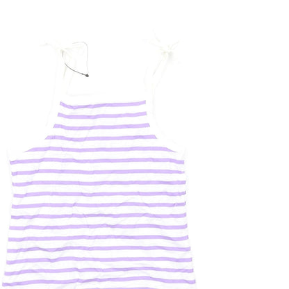 Marks and Spencer Girls Purple Striped Cotton Basic Tank Size 2-3 Years Square Neck Pullover