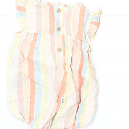 marksand Girls Multicoloured Striped Cotton Babygrow One-Piece Size 3-6 Months Button