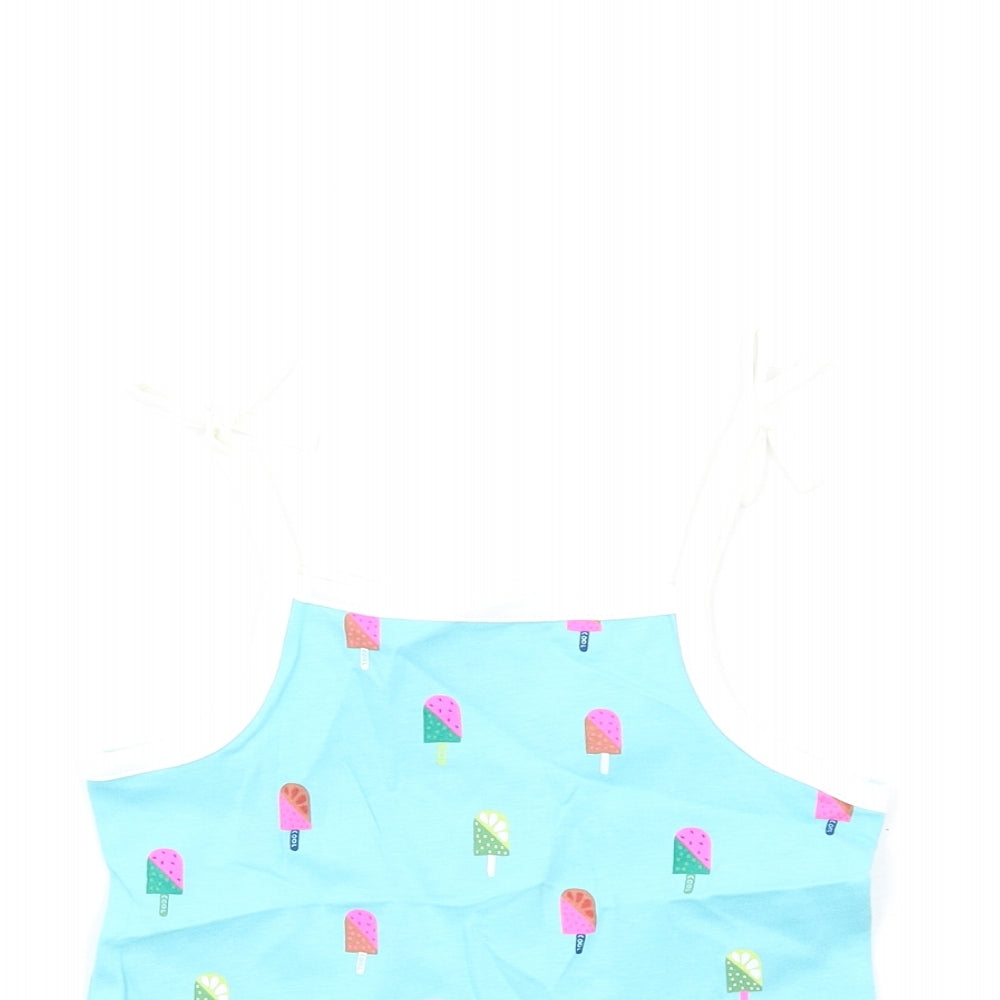 Marks and Spencer Girls Blue Geometric Cotton Basic Tank Size 2-3 Years Square Neck Pullover