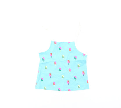 Marks and Spencer Girls Blue Geometric Cotton Basic Tank Size 2-3 Years Square Neck Pullover