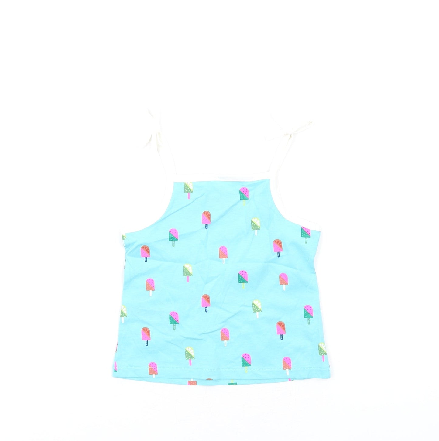 Marks and Spencer Girls Blue Geometric Cotton Basic Tank Size 2-3 Years Square Neck Pullover