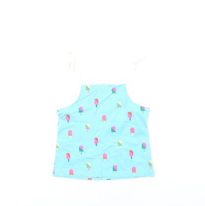 Marks and Spencer Girls Blue Geometric Cotton Basic Tank Size 2-3 Years Square Neck Pullover