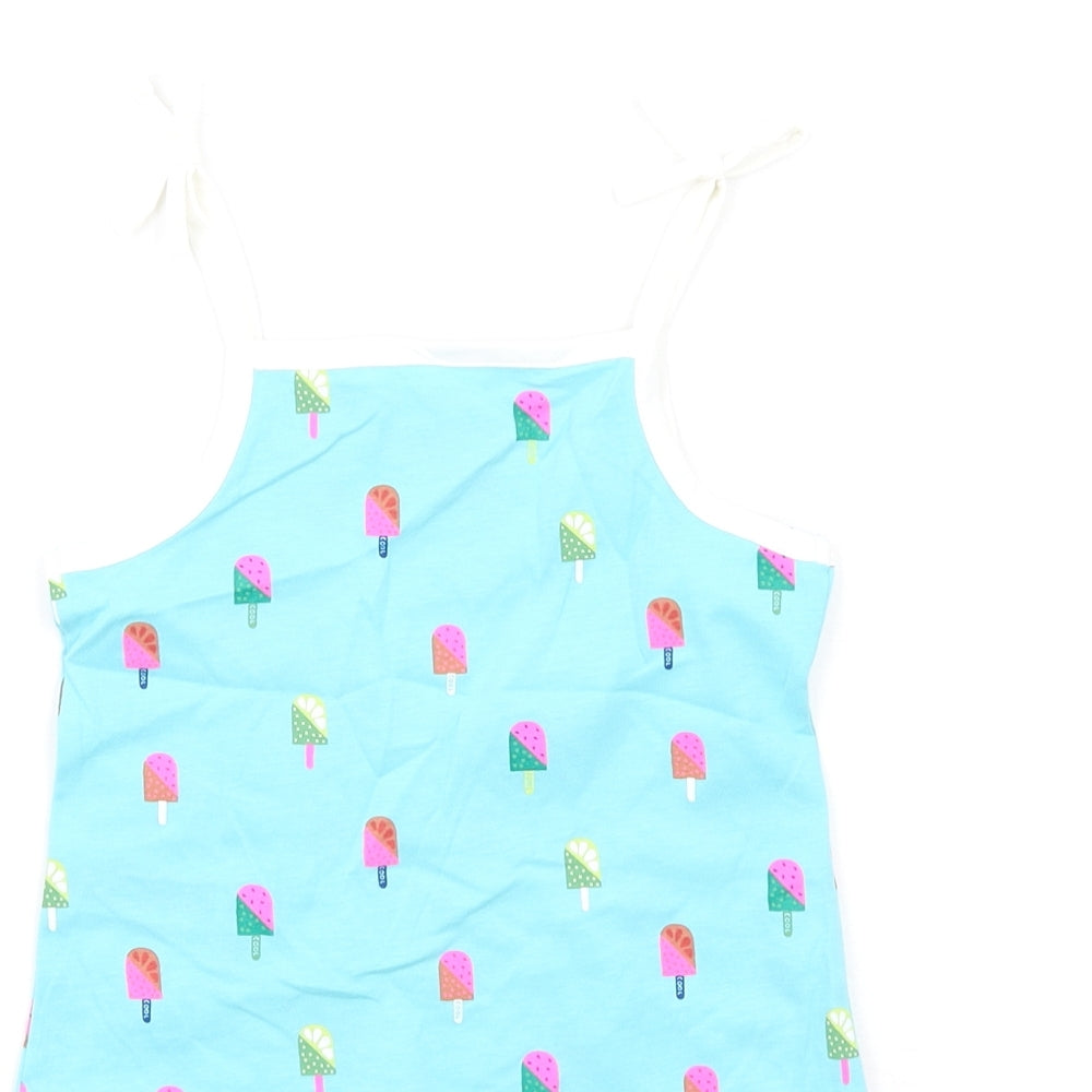 Marks and Spencer Girls Blue Geometric Cotton Basic Tank Size 2-3 Years Square Neck Pullover