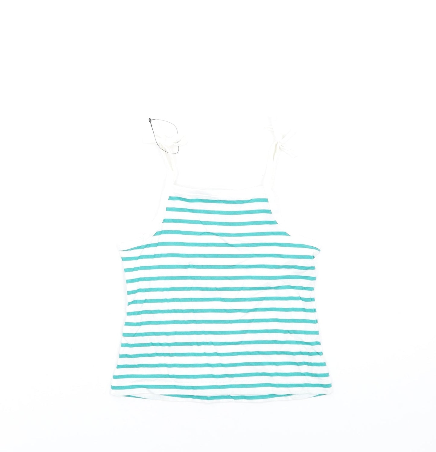 Marks and Spencer Girls Green Striped Cotton Basic Tank Size 2-3 Years Square Neck Pullover