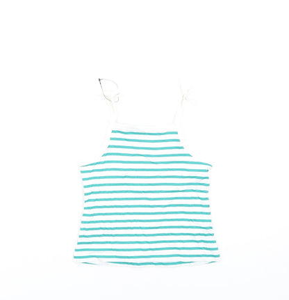 Marks and Spencer Girls Green Striped Cotton Basic Tank Size 2-3 Years Square Neck Pullover