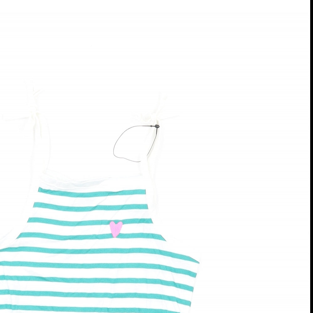 Marks and Spencer Girls Green Striped Cotton Basic Tank Size 2-3 Years Square Neck Pullover