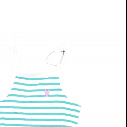 Marks and Spencer Girls Green Striped Cotton Basic Tank Size 2-3 Years Square Neck Pullover