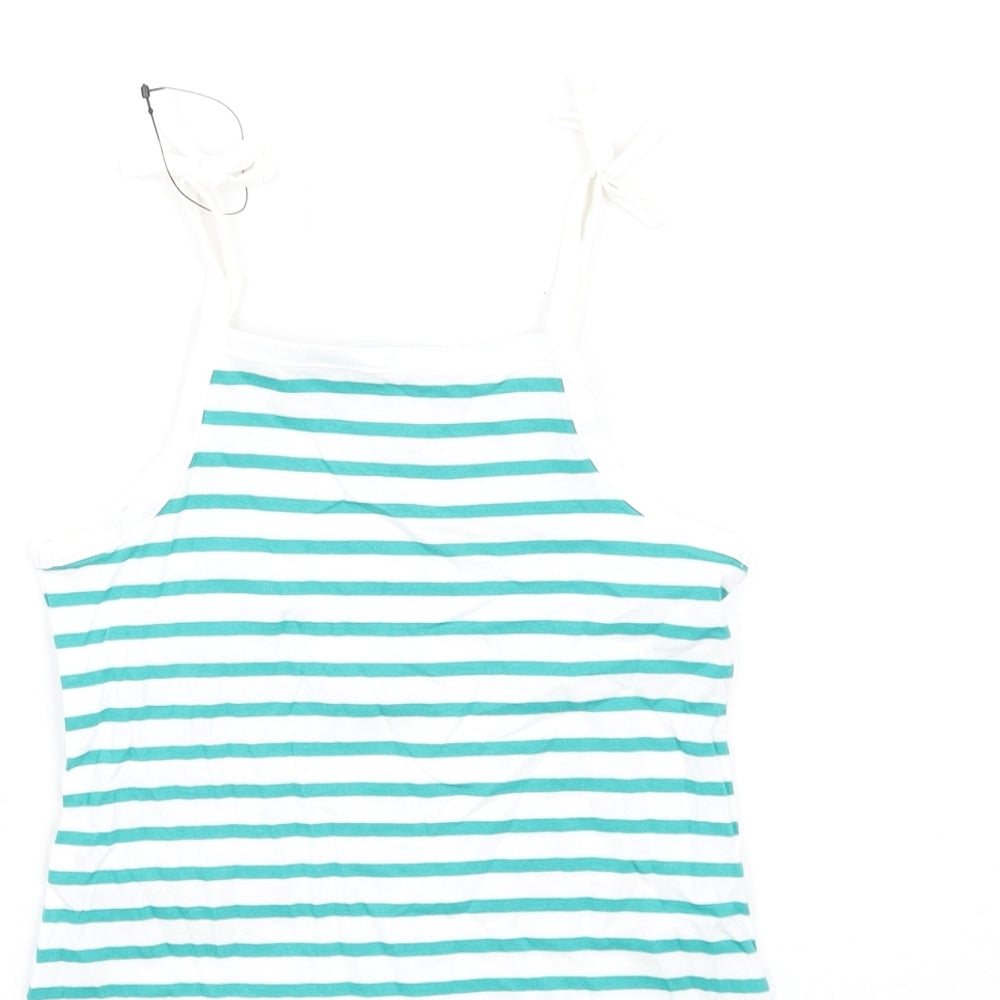 Marks and Spencer Girls Green Striped Cotton Basic Tank Size 2-3 Years Square Neck Pullover