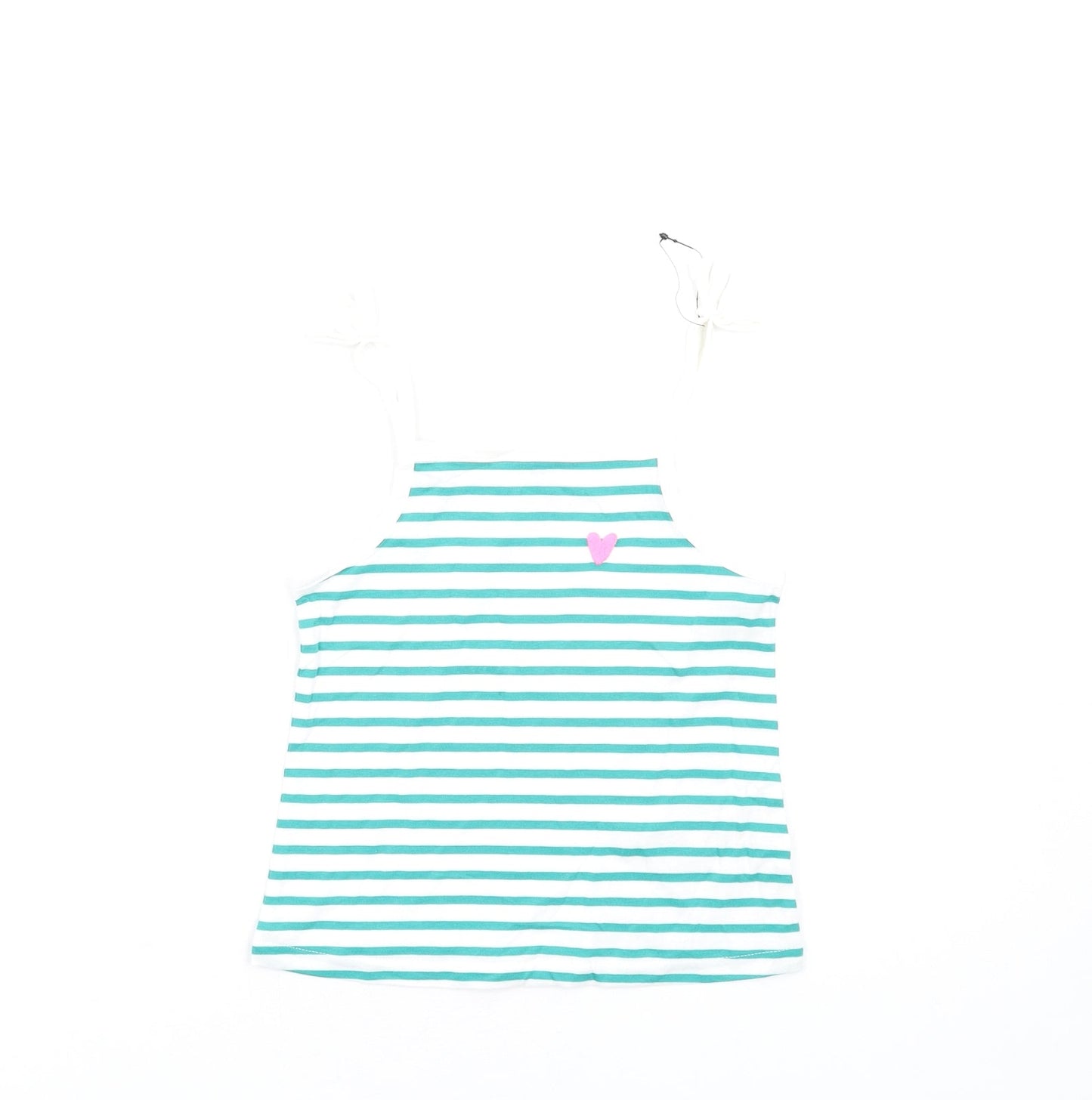 Marks and Spencer Girls Green Striped Cotton Basic Tank Size 3-4 Years Square Neck Pullover