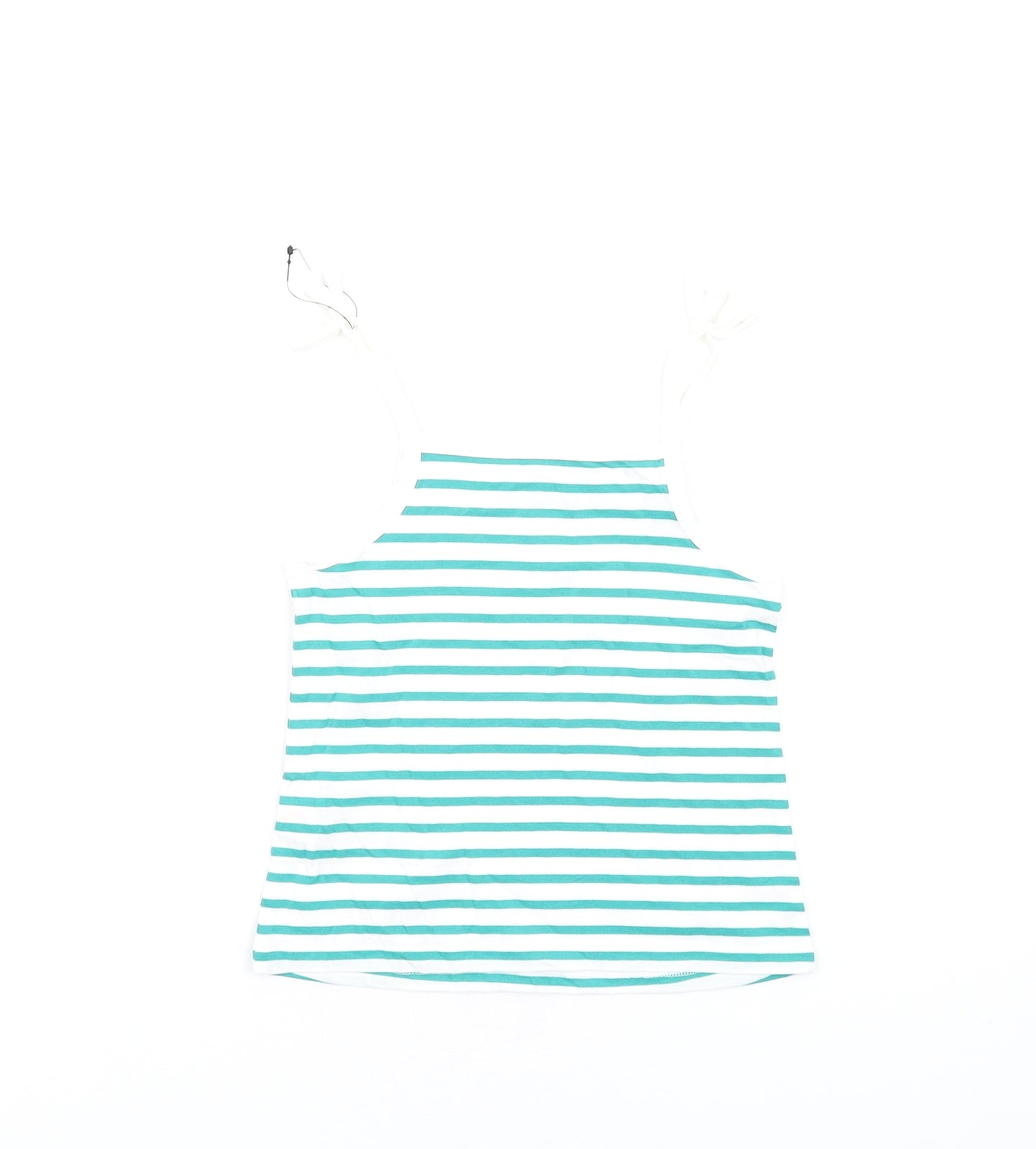 Marks and Spencer Girls Green Striped Cotton Basic Tank Size 3-4 Years Square Neck Pullover