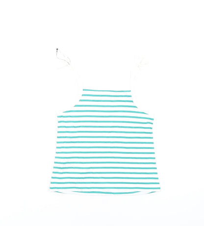 Marks and Spencer Girls Green Striped Cotton Basic Tank Size 3-4 Years Square Neck Pullover