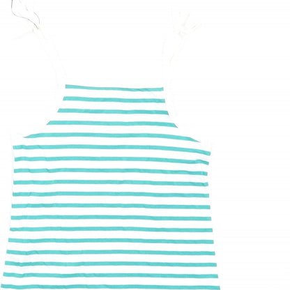 Marks and Spencer Girls Green Striped Cotton Basic Tank Size 3-4 Years Square Neck Pullover