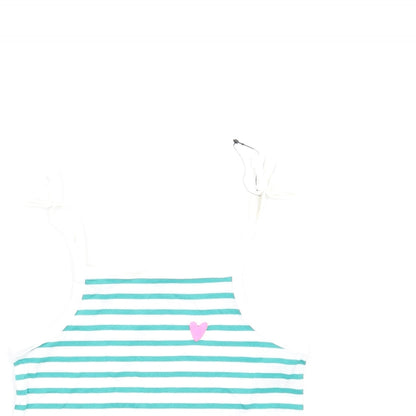 Marks and Spencer Girls Green Striped Cotton Camisole Tank Size 3-4 Years Square Neck Pullover