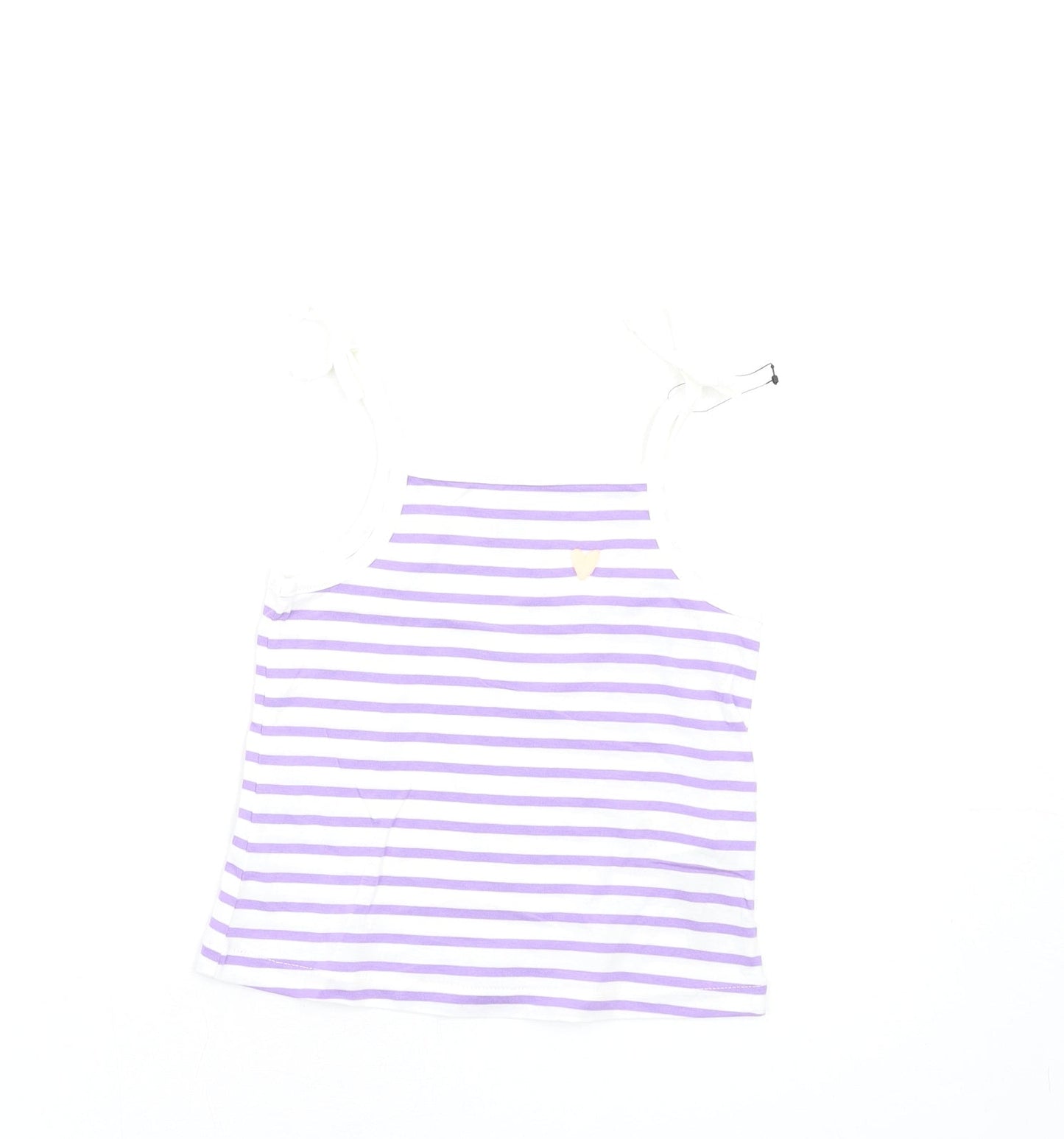 Marks and Spencer Girls Purple Striped Cotton Basic Tank Size 2-3 Years Square Neck Pullover
