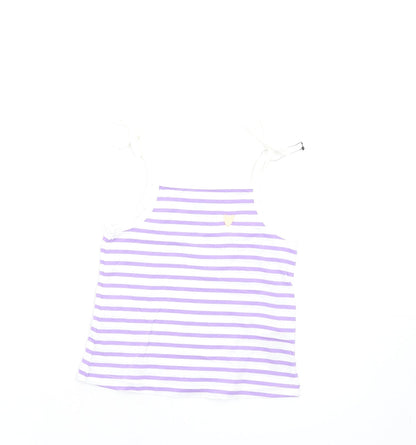 Marks and Spencer Girls Purple Striped Cotton Basic Tank Size 2-3 Years Square Neck Pullover