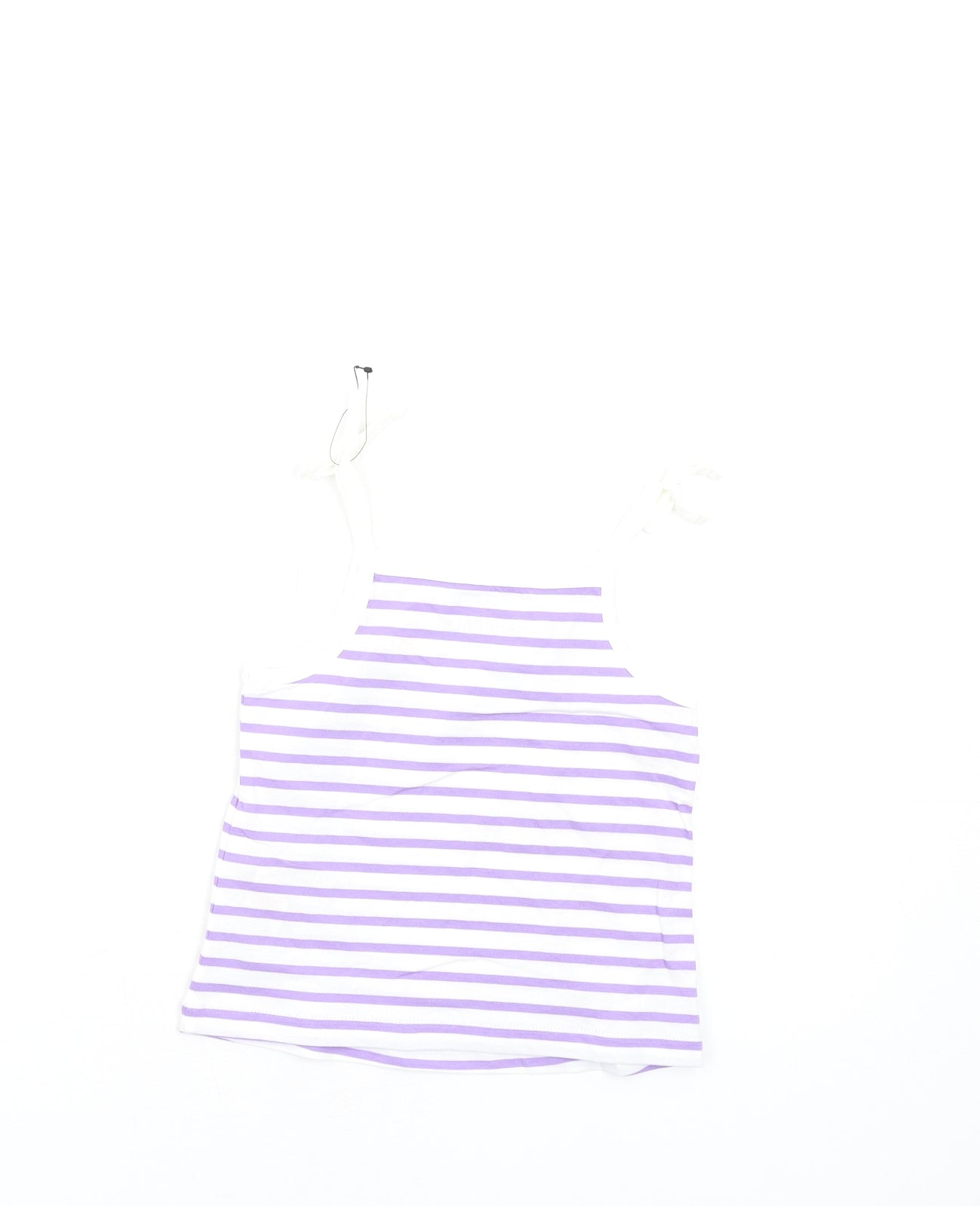 Marks and Spencer Girls Purple Striped Cotton Basic Tank Size 2-3 Years Square Neck Pullover