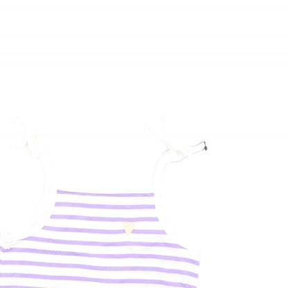 Marks and Spencer Girls Purple Striped Cotton Basic Tank Size 2-3 Years Square Neck Pullover